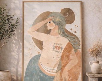 Son of Zeus Wall Art, Heart Broken Boho Print, Masculine Mythology Decor