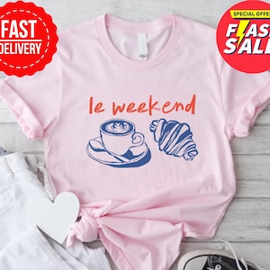 Camiseta Le Weekend Coffee Croissant, camiseta gráfica retro francesa