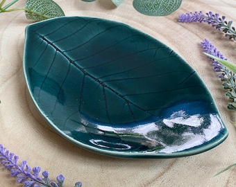 Ceramic Leaf Dish, Green Leaf Dish, Handmade Ceramics, New Home Gift, Leaf Candle Holder, Leaf Ring Dish, Leaf Trinket Dish