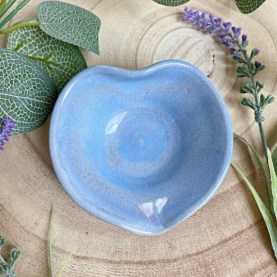 Hand Thrown Pottery Heart Shaped Ceramic Trinket Dish - Pale Blue