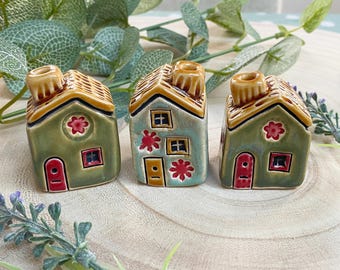 HANDMADE Ceramic Mini Houses with Chimney, Tiny Houses, Clay Houses
