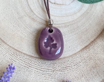 Lavender Ceramic Pendant Necklace, Purple Pendant, Ceramic Jewellery, Ceramic Pendant