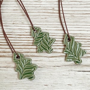Handmade Tiny Textured Ceramic Green Christmas Tree Decoration