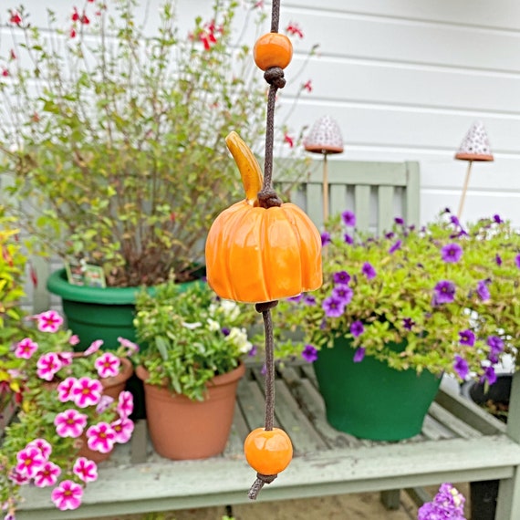Ceramic Pumpkin Hanging Bell - Chimes - Pottery Bells - Pottery Chimes - Handmade Bell - One of a Kind