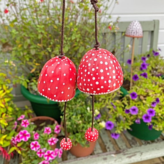 Ceramic Red and White Spotty Bells - Ceramic Bells - Chimes - Pottery Bells - Pottery Chimes - Handmade Bell