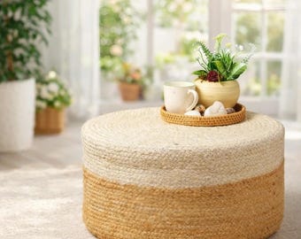 Otomana de yute EcoBlend: Reposapiés de fibra natural sostenible