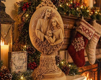 Estatua de la Sagrada Familia en resina – Jesús, María, el Niño Jesús, decoración navideña de la Natividad