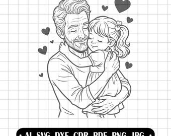 Dad and daughter svg, father and child clipart, father's day gift plotter, dad love design, family linocut, love vector cricut dxf