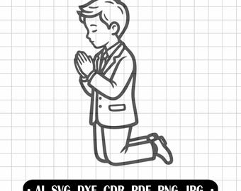 First Holy Communion SVG, Boy Praying Clipart, Communion Keepsake Laser Cut, Vector for Engraving, Child Praying, PNG DIY