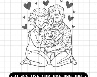 Family SVG, Cricut Design, Father's Day SVG, Love Clipart, Vector Art, Family Portrait, Mother's Day SVG, Cutting File