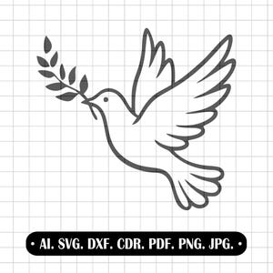 Fredsduva SVG Duva med olivkvist Heligt dop, Första heliga nattvarden, Laserskärning Fil Vektor Clipart DIY Design PNG JPG