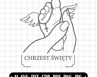 Chrzest Święty SVG, Pamiątka Chrztu, Komunia Święta, Grafika na Laser, Stópka Aniołka, Różaniec Plik, Podziękowanie, Prezent, Drewno, CNC