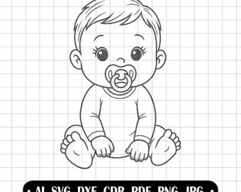 Baby SVG, Little Boy Clipart, Baby with Pacifier, Baby Shower Graphic, Cutting File, Newborn Vector, Cricut, Silhouette SVG