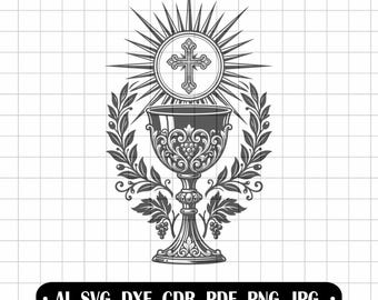 IHS Chalice, First Holy Communion SVG, Host and Cross, Vector Laser Engraving, Communion Decoration, Christian Clipart, CNC Cut File svg