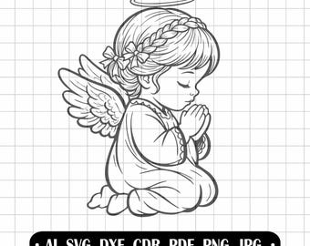 Praying Angel SVG, First Holy Communion, Boy Angel Graphic, Laser Cut File, Printable Baptism Clipart, Communion Souvenir