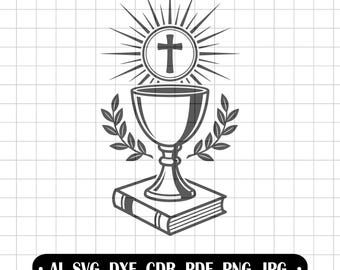 IHS Chalice SVG, First Holy Communion, Host and Bible, Vector for Laser Engraving, Wood Cutting, Communion Keepsake, Religious Clipart