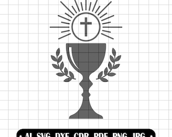 Communion Chalice SVG, IHS Host, First Holy Communion, Laser Design, CNC, Communion Invitations, Church Decorations, Vector, Clip Art