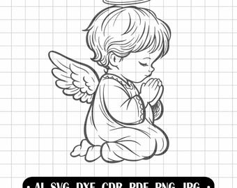 Praying angel SVG, First Holy Communion souvenir, laser engraving, angel vector, holy baptism clipart, design for communion, CNC decoration