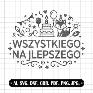 Happy Birthday SVG, birthday fox cake, plotter design, birthday template, baby gift, topper wishes, birthday clipart