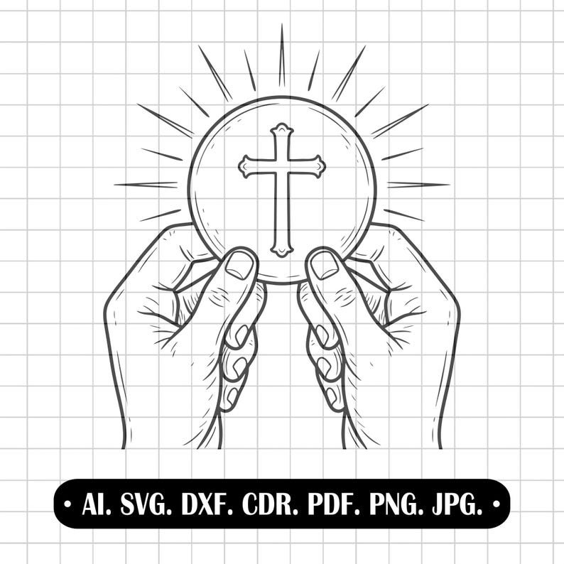 First Holy Communion SVG, Eucharist Host in Hands, Religious Clipart ...