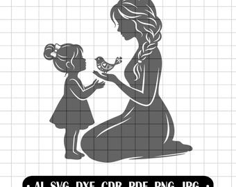 Mother and daughter SVG, Mother's Day clipart, mother's love, silhouette vector, bird graphic, Cricut cutting design, digital file, CNC png