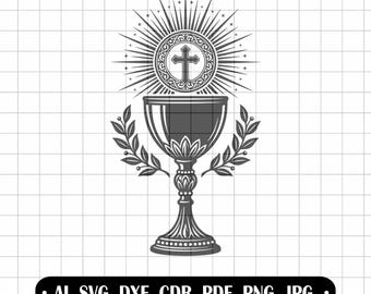 Communion Chalice SVG, Host with Cross, First Holy Communion, Vector for Invitations, Laser Cut Design, IHS Clipart, Communion Souvenir