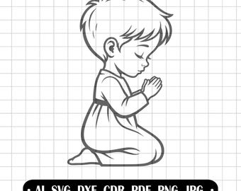 Praying Boy SVG, Holy Communion Graphic, First Communion Souvenir, Baptism Clipart, Laser Cut, CNC Outline, Cricut Art