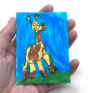 2,5" x 3,5" ACEO (da minha filha de 4 anos) - Cartão de caneta de feltro - Desenho de girafa - ACEO original de Georgie Atkin - Arte original ACEO
