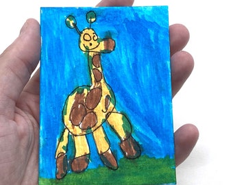 2.5" x 3.5" ACEO (by my 4 year old daughter) - Felt Pen Card - Giraffe Drawing - Original ACEO by Georgie Atkin - Original Art ACEO