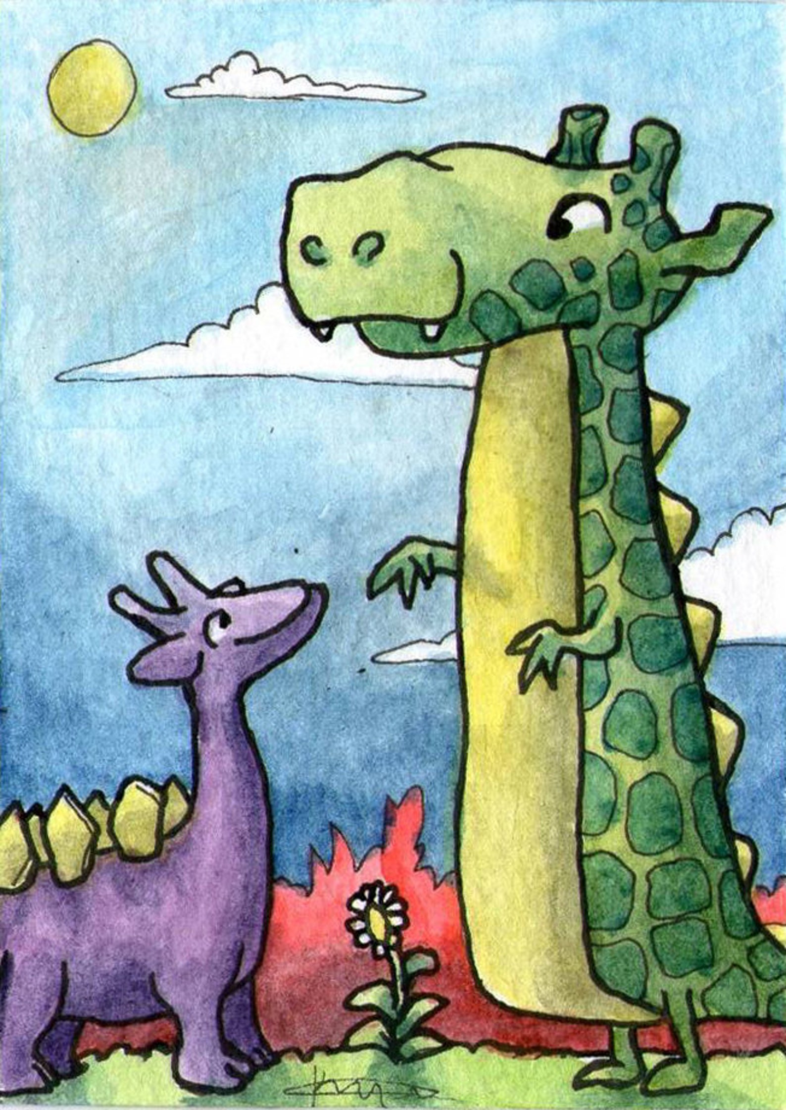 Giraffe Dinosaur Aliens 2.5 x 3.5 Original ART | Etsy