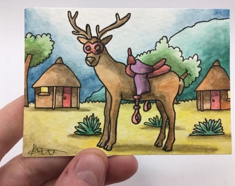 6,5 x 9,5 cm Nyckfull ACEO akvarellkonst Rengåva - Liten present - Original ACEO akvarell