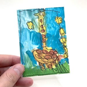 2.5" x 3.5" ACEO (私の5歳の娘による) - アクリル画 - キリン ACEO - ジョージ・アトキンによるオリジナル ACEO - オリジナルアート Aceo