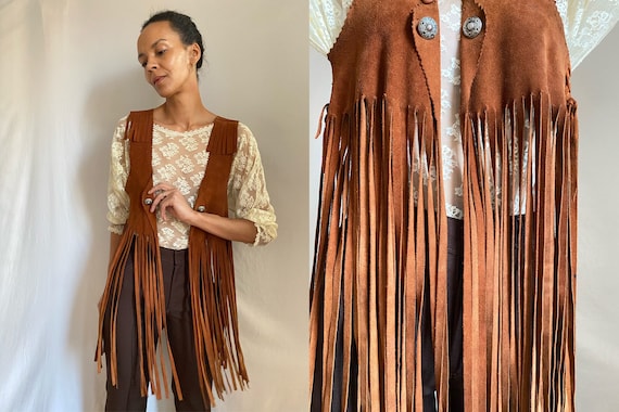 70’s fringed suede brown leather ‘cropped’ vest OS