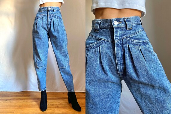 80’s acid wash pleated high waist trouser cut jean