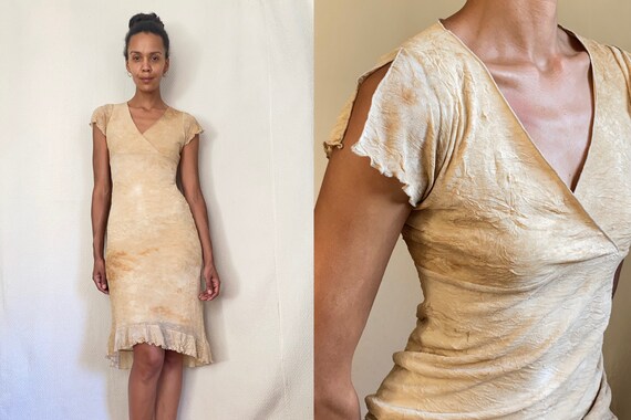 90’s nude tie dye slit flutter sleeve crinkled sto