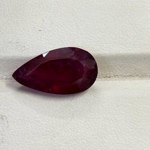 Lab Grown Ruby Pear Cut Gemstone, Synthetic Red Ruby Stone, Loose Faceted Gem, Fancy Ruby for Ring Making, Pendant Stone, Jewelry Supply Gif