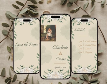 Animated Wedding Suite Botanical, Save the Date Video MP4, Editable Canva Template, Bilingual French English Digital Invitation
