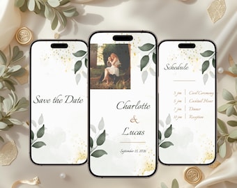 Animated Wedding Suite Glamour Gold, Save the Date Video MP4, Editable Canva Template, Bilingual French English Digital Invitation
