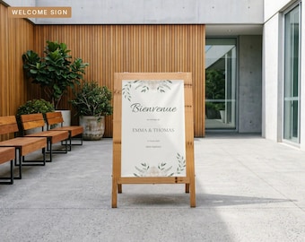 Placa de boas-vindas para casamento para imprimir | 4 tamanhos: A2, A3, 18x24, 16x20 | Editável no Canva | Floresta Botânica | Placa de boas-vindas para casamento FR