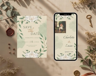 Wedding Bundle Save the Date Animated Suite Botanical Wedding Editable Canva Bilingual French English Made in Switzerland
