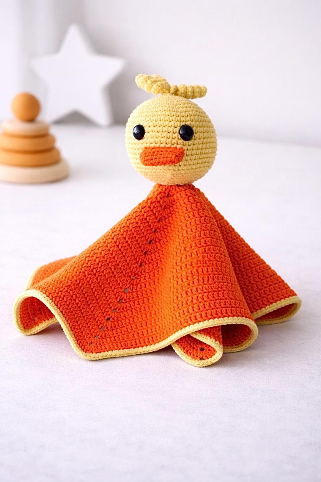 Amigurumi Duck Lovey,crochet Baby Security Blanket,duck Rattle Set,baby ...