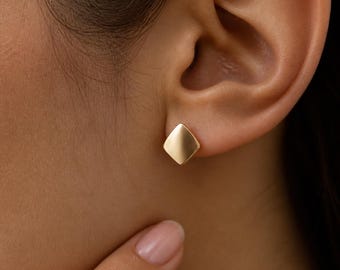 Pendientes minimalistas cuadrados, pendientes geométricos de aleación en tono dorado, joyería sencilla para el día a día, pendientes modernos en forma de rombo, regalo para ella.