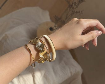 Conjunto de pulseras envolventes estilo boho para mujer, brazalete geométrico abierto apilado, pulsera con dije dorado, regalo de joyería punk vintage