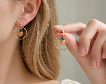 Pendientes de aro con clip de fruta naranja, pendientes colgantes de cítricos kawaii, pendientes dorados minimalistas y dulces, regalo para mujer.