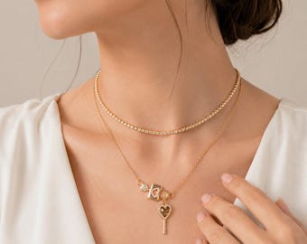 Conjunto de collar con llave y candado en forma de corazón estilo vintage, collares con colgantes de acero de titanio en capas, joyería retro americana, regalo delicado con colgante para mujeres y hombres.
