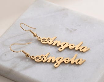 Pendientes con nombre personalizado, pendientes con letra cursiva, joyería con nombre en letra cursiva para mujer, regalo para damas de honor, pendientes con letra personalizada, regalo de cumpleaños