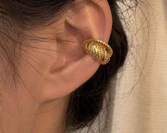 Pendiente grueso de oro para la oreja, clip minimalista de hueso de estilo vintage francés, pendiente sin perforación, joyería llamativa para ella, regalo para una amiga, delicado.