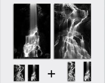 Vattenfall Set 2 Svartvita Tryck, Minimalistisk Abstrakt Väggkonst, Gåva (Digital Nedladdning)