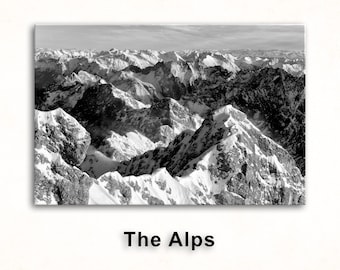 Alps Zugspitze Peak - Black White Mountain Print, Winter Landscape, Canvas Wall Art