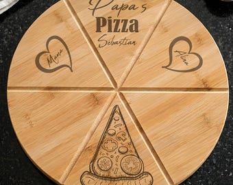 Pizzateller personalisiert für Papa - Geschenk von der Familie - Geschenkidee Papa Geburtstag Vatertag Weihnachten - Pizza Brett mit Roller